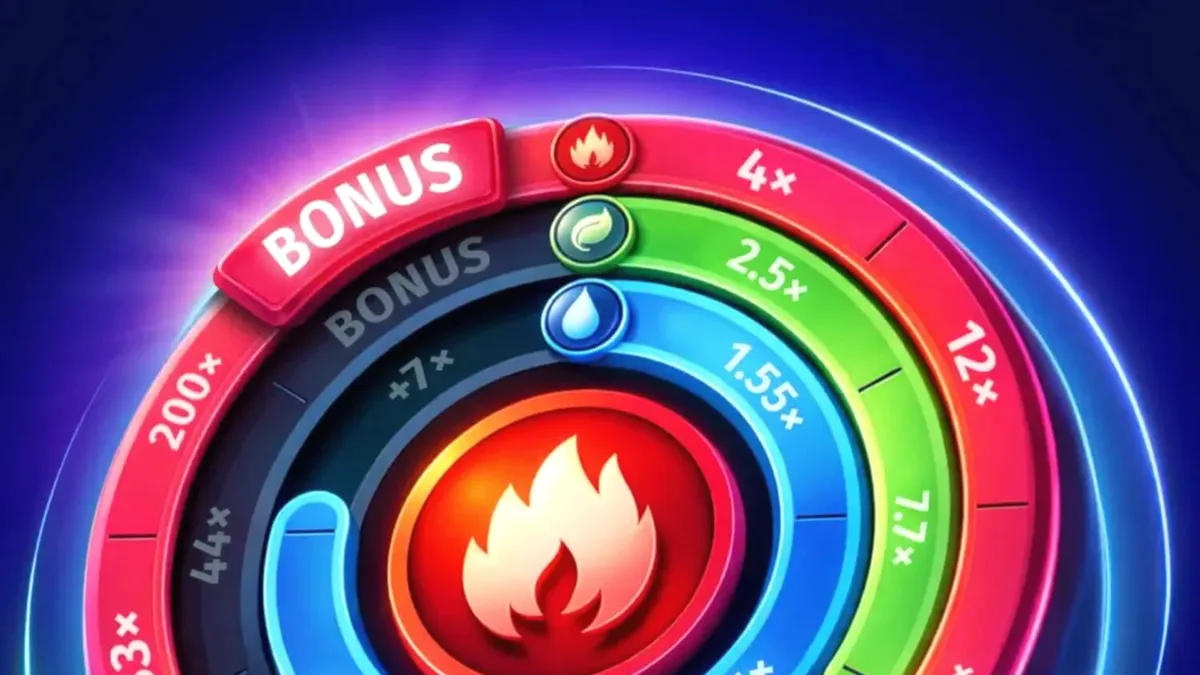 Tampilan visual elemen alam dan bilah progres dalam slot Elements of Power