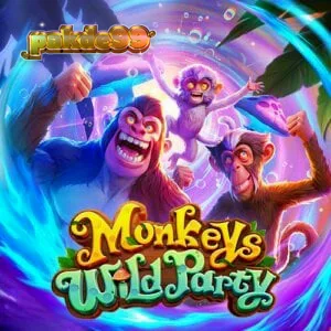 Tampilan visual slot Monkeys Wild Party dengan tema hutan yang ceria